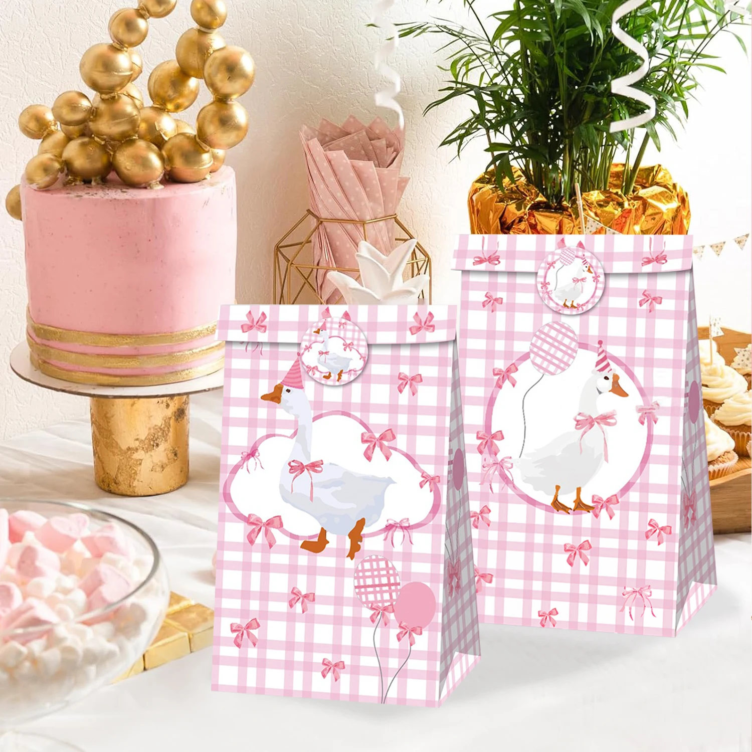 Rosa-blaue Seiden-Gänsefeder-Geburtstagsdeko-Banner, Tischdecken, Geschenkverpackungen und Etiketten für Babypartys und Geburtstagsfeiern – Detail 2