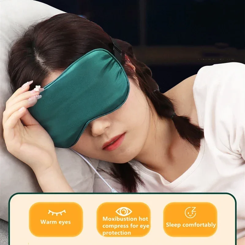 Hot Compress Sleeping Mask USB Heated Eye Mask Silk Sleep Eye Cover Eyes Patch Shade Night Travel Nap Heating Blindfold Eyeshade