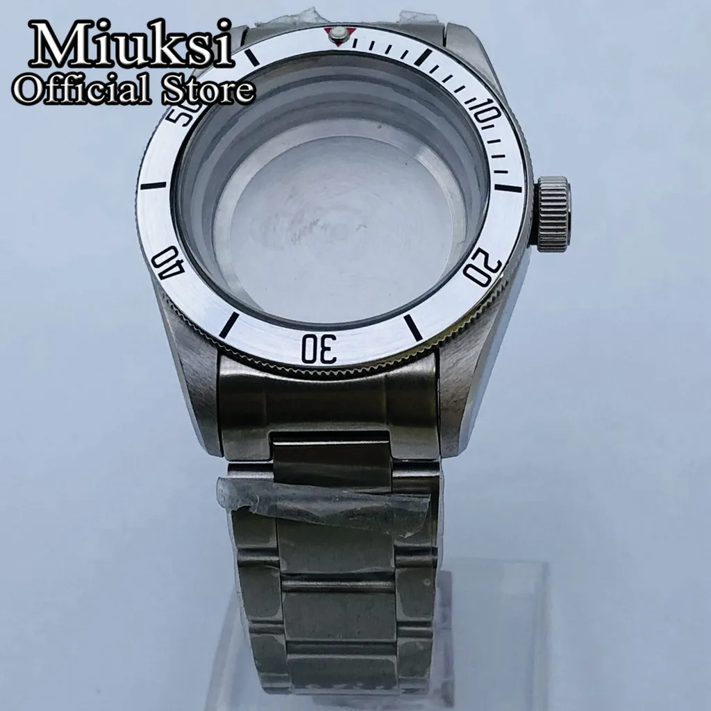 Miuksi 41mm silver sterile watch case sapphire glass fit NH35 NH36 ETA2824 2836 Miyota8205 8215 821A PT5000 movement