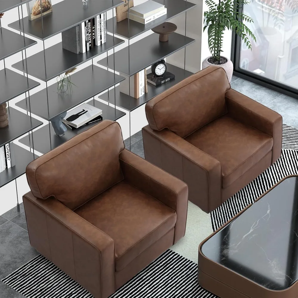 مجموعة من أريكة أريكة جلدية صناعية حديثة من منتصف القرن - رغوة عالية الكثافة ووسائد زنبركية مدمجة بأرجل خشبية صلبة