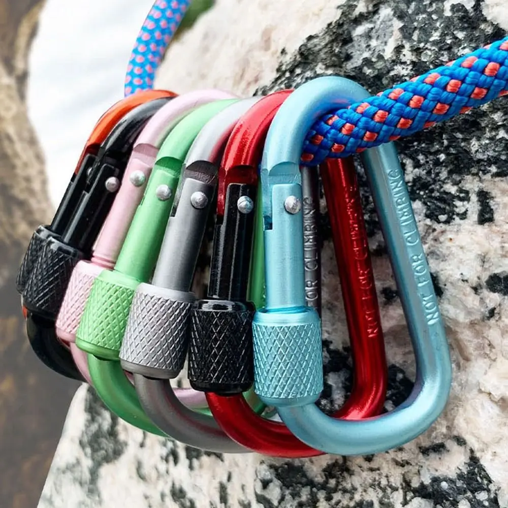 

New Multi Colors Outdoor Sports Buckle Aluminium Alloy with Lock Safety Buckle Keychain D-shape Carabiner Outdoor Tool