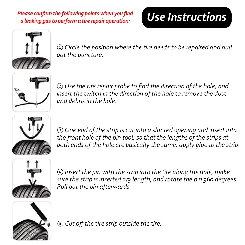 Car Tire Repair Tools Kit with Rubber Strips Tubeless Tyre Puncture Studding Plug Set for Truck Motorcycle