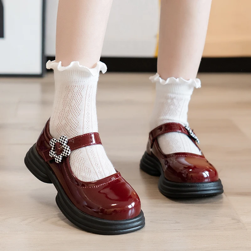 

Spring Autumn Girls Leather Shoes Thick Bottom Elegant Kids Fashion Princess Shoes Causal Wedding Party Children Mary Jane Shoes