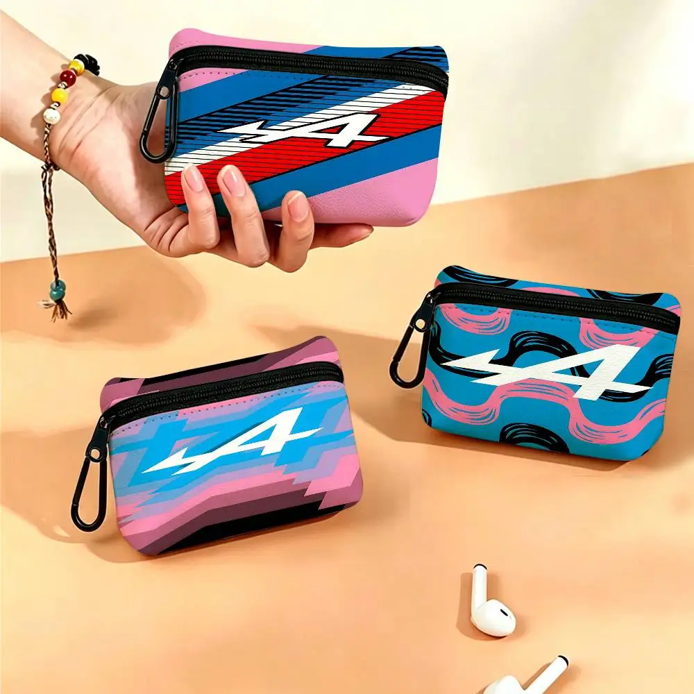 Alpine Logo White Oxford Cloth Zipper Coin Purse Lightweight Hanging Key Pouch Card Holder For Daily Use