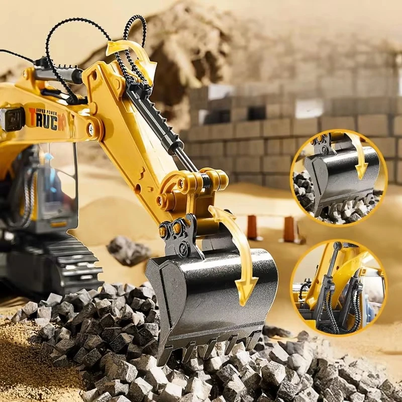 Alloy remote-controlled excavator toy car with lights, audio system, electric engineering vehicle, children's birthday gift view 6