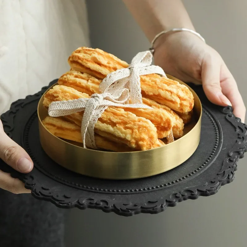 Luxury Brass Cake Stand, Gold Plated Wedding Dessert Tray for Afternoon Tea Party, Korean Style Snack Serving Plate for Home