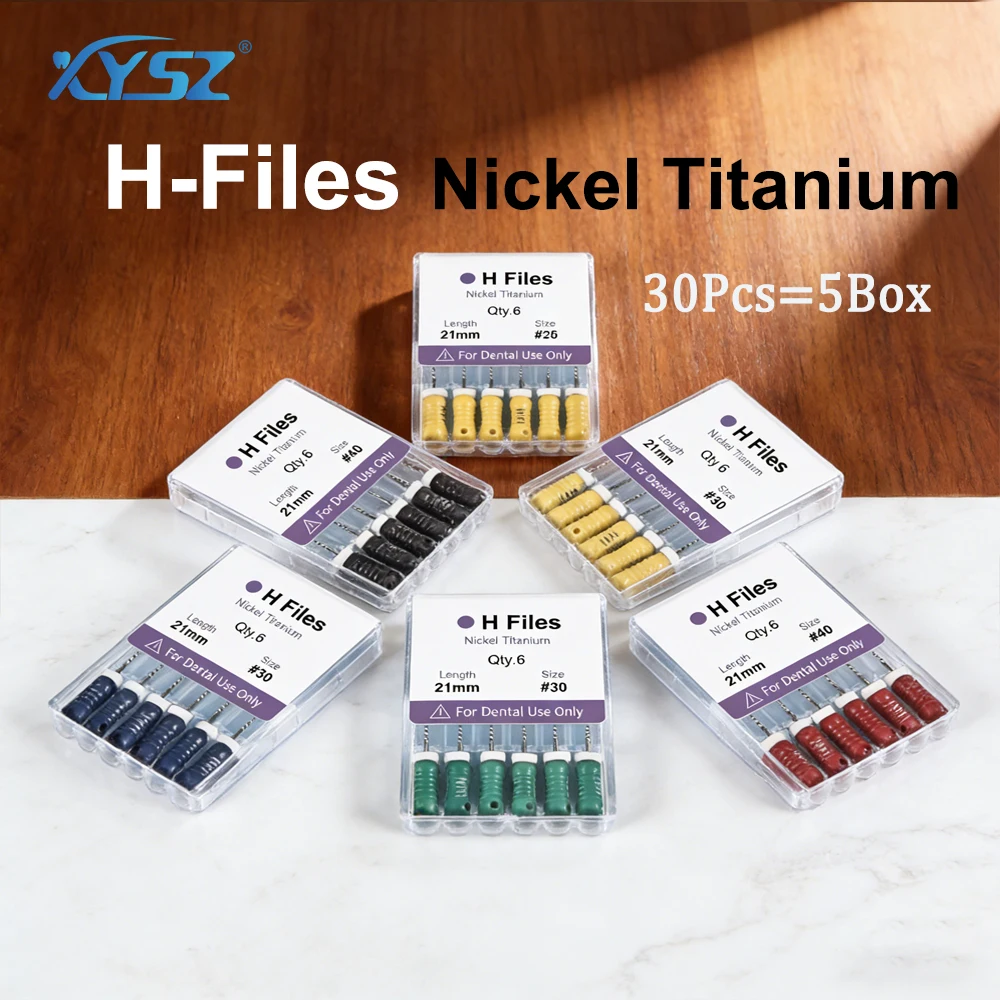 XYSZ 30 pièces/5 boîtes de lime endodontiques dentaires NITI pour canaux radiculaires, type H, 21/25/28/31 mm, lime endo manuelle, stérilisation 105 ° C Dental