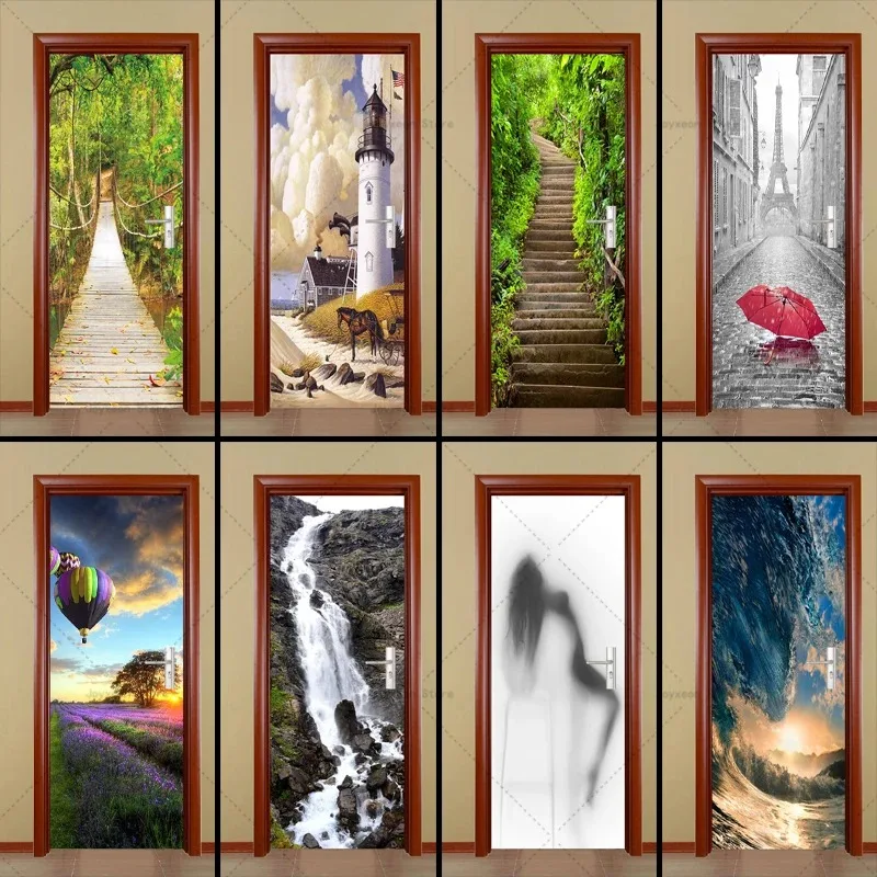 

Serene Forest Path Door Mural Sticker Waterproof Removable Peel and Stick Door Decal for Living Room Nature Retreat Decor