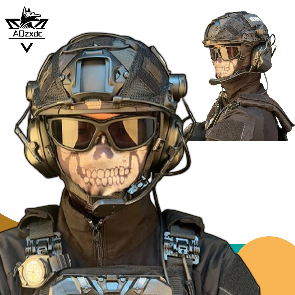 

Tactical Airsoft Helmet Set Cod Ghost Helmet Skull Mask Protective Set With Goggles Earphones Mask for Hunting Shooting Cosplay