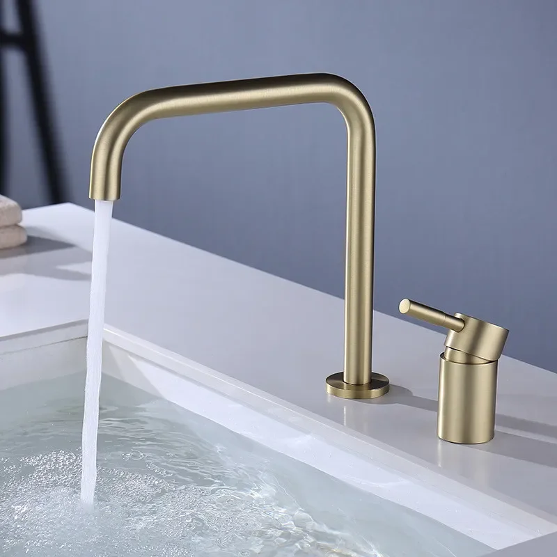 Black Basin faucet Bathroom Faucet two holes bathroom Sink faucet Brushed Gold sink tap rotating widespread basin Tap