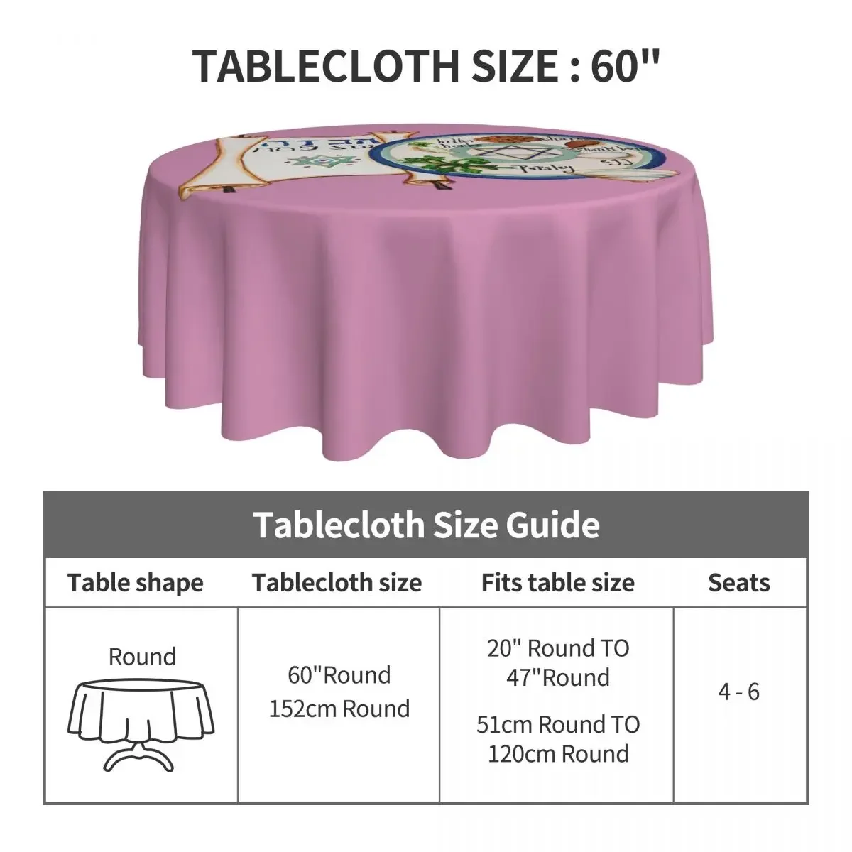 Jewish Passover Tablecloth Pink Modern Round Table Cloth For Banquet Christmas Party Table Cover Wholesale Table Decoration