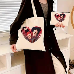 2pcs/set Helluva Boss Print Tote Bag, Large Capacity Shoulder Bag, Women's Casual Handbag for Work School Shopping