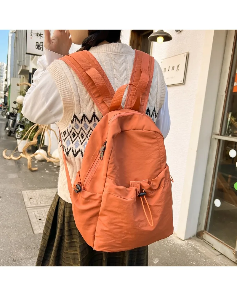 Japanese solid color pleated nylon backpack men's large-capacity lightweight leisure travel backpack women's college student