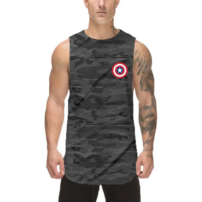 New Gym Mens Mesh Camouflage Tank Top Workout Casual Vest Fashion Fitness Clothing Sleeveless Quick-drying  Singlets