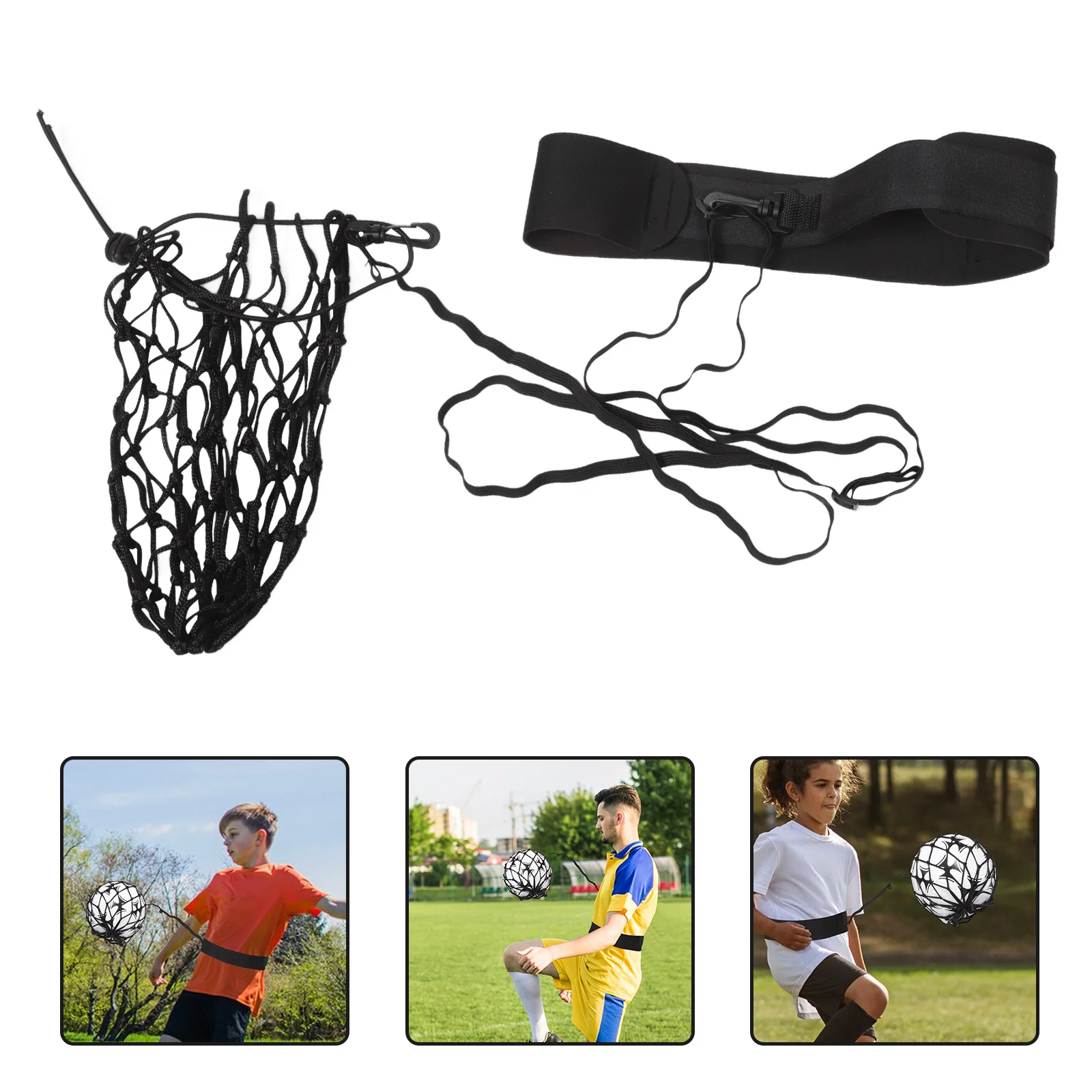 

Football Training Net Bag Aid Belt Kick Soccer Adjustable Accessories Black Practice Equipment Waist Solo Trainer Neoprene
