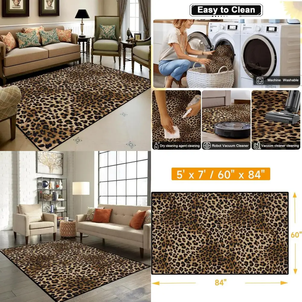

Leopard Rug 5x7 Washable Animal Print Rug Living Room Large Carpet Soft Non-Slip, Non-Shedding Brown Carpet for Office Dormitory