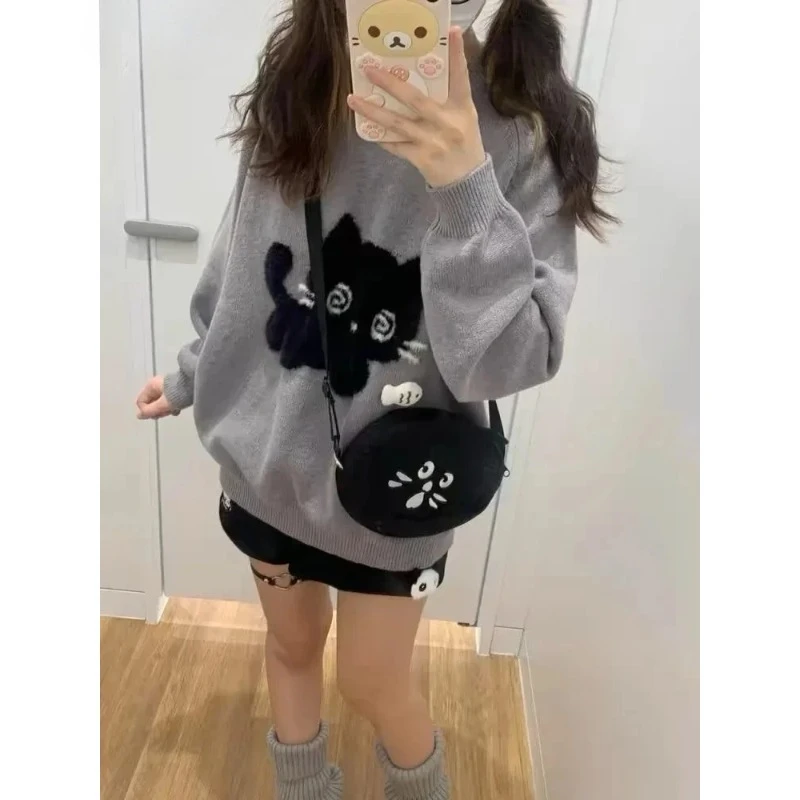 

Three-dimensional fish decorative sweater female cute kitten imitation mink jacquard jacket