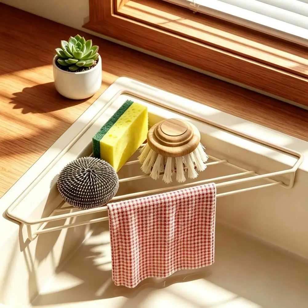 Open Metal Frame Utensil Holder Sink Corner Dish Drying Rack Triangular Stainless Steel Organizer Space-saving Kitchen Tableware