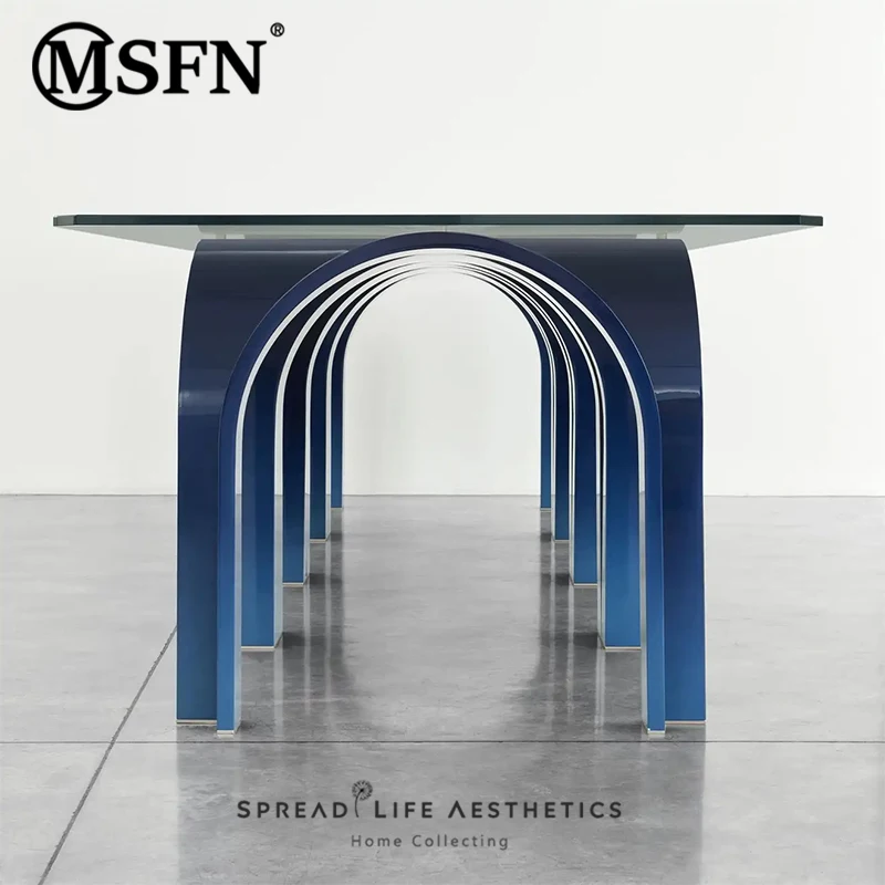 Modern minimalist designer creative arch bridge FRP multi-person dining table conference table model room long table