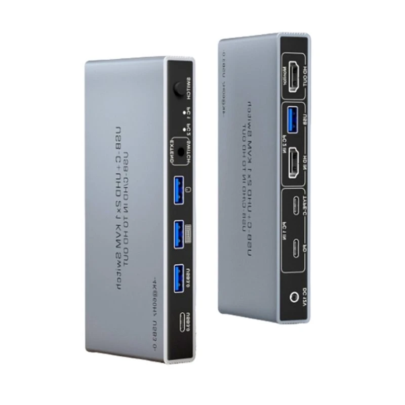 Y23A-USB-C+ UHD 2X1 KVM Switch USB-C/HD In To HD Out Dual-In-One-Out Switcher Two PC Sharing One Monitor/Keyboard Mouse