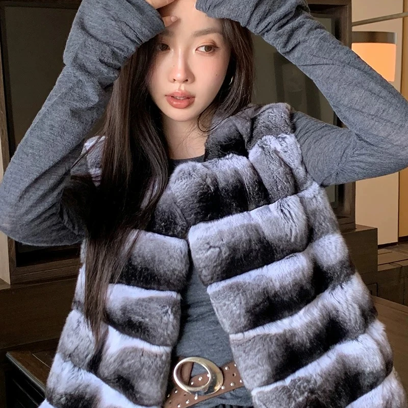 Chaleco de Piel de Visón Natural de Lujo Tcyeek para Mujer, Nuevo en Abrigos, Chaqueta sin Mangas de Visón Entero Totoro, Ropa de Invierno de Moda para Mujer, Casaco