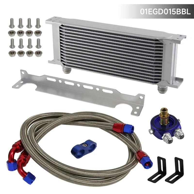 

Oil Cooler w/Bracket 15 Row AN10 7/8"-14 UNF Universal Engine+Oil Filter Adapter Hose Lines Kit jeep cherokee xj