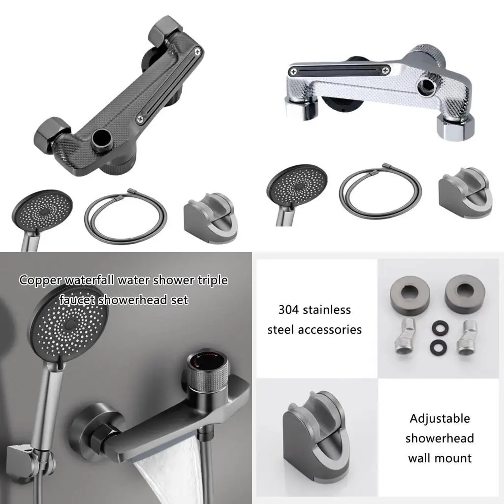 

652F Wall Mounted Tub Filler With Handheld Shower Head Waterfall Bathtub Faucet Set Bathroom Shower Head Accessories