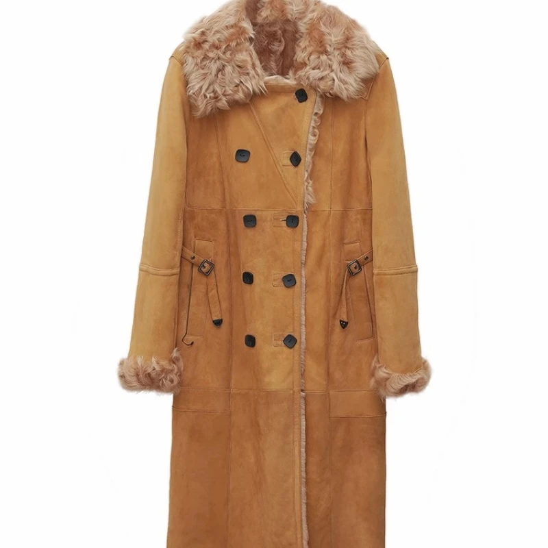 

Tcyeek Genuine Wool Autumn Winter High End Trendy Casual Camel Long Women's Lamb Wool Shearling Fur Coat Fourrures Femme