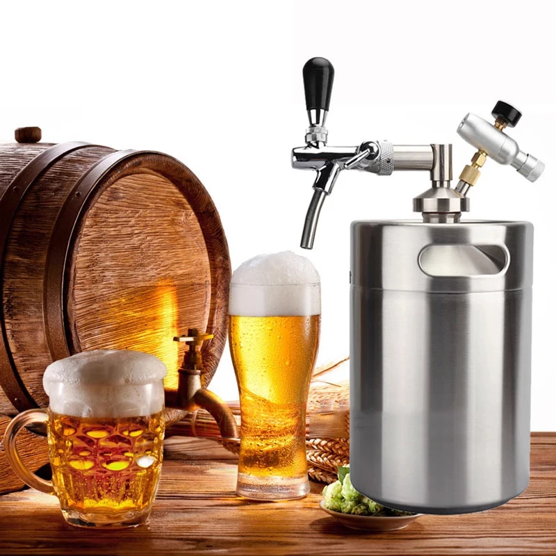 Mini Keg Growler Kit (2-4L Beer Keg & Adjustable Beer Faucet & 60psi Co2 Charger & Beer Keg Spear),Beer Disoenser For Home Brewi