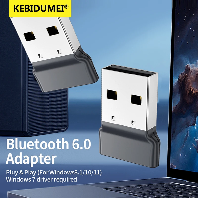

KEBIDUMEI USB BT Adapter Plug and Play Bluetooth 6.0 Dongle Adapter for PC Speaker Mouse Music Audio USB Receiver Transmitter