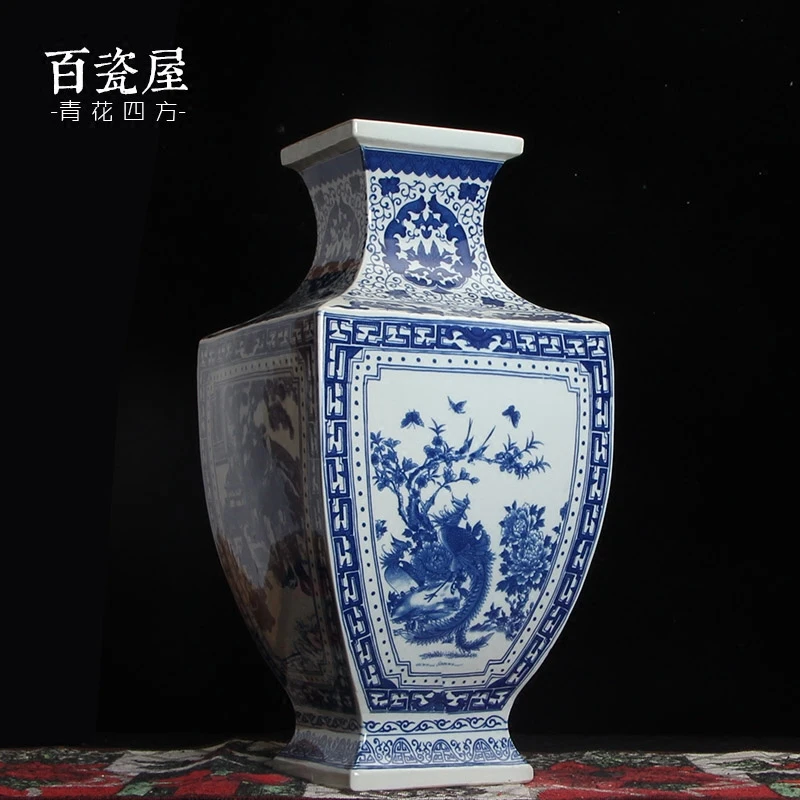 Ming-Qing Period Large Ceramic Vase Decoration New Chinese Antique Square Living Room Entrance Antique Shelf Decorative Crafts