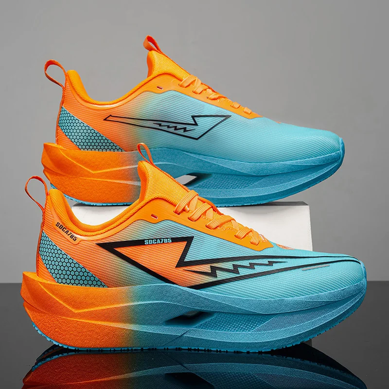 Men's casual sports shoes, shock-absorbing carbon plate running shoes, mesh sports shoes, thick-soled fashionable versatile running shoes, women's spring and autumn racing running shoes, mesh breathable running shoes