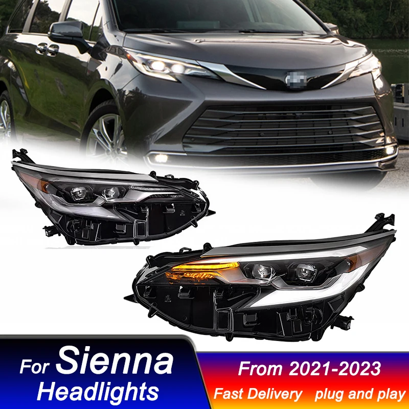 

Автомобильные фары для Toyota Sienna 2021-2023, стиль Lexus, полный цвет, улучшенная фара, динамическая сигнальная лампа DRL, передняя лампа в сборе