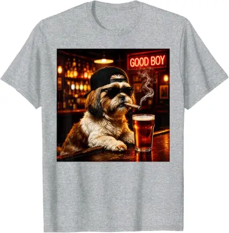 Lustiges Shih Tzu beim Biertrinken Grafik-T-Shirt „Guter Junge Hund“ Meme Y2k Hundebesitzer Nachtclub Bar Leben Grafik-Bekleidung Trinkfeste Männerkleidung – Detail 6