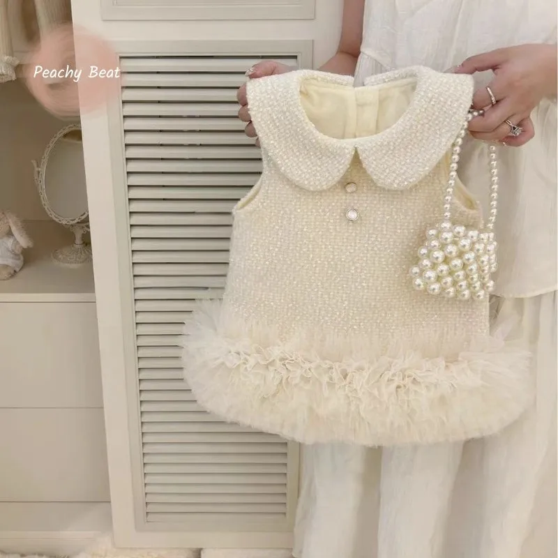 

Флисовое платье принцессы для маленьких девочек, платье без рукавов для малышей, тюлевое платье с рюшами, нарядное платье на день рождения, одежда для малышей, От 1 до 5 лет