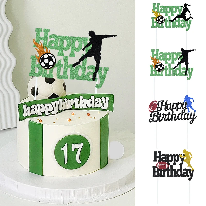 

1pc Green Black Soccer Football Cake Topper Decoration Kids Sports Theme Birthday Party Cake Dessert Decoration Baking Tool