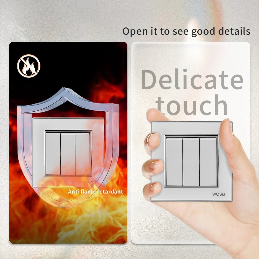 الأبيض تشغيل/إيقاف الكلاسيكية 3 عصابة 1 طريقة 250 فولت 16A التيار المتناوب جدار الروك التبديل الاتحاد الأوروبي القياسية لوحة أكريليك زر مفتاح الإضاءة مثبطات اللهب #4