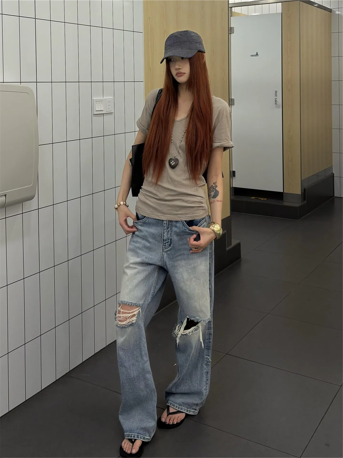 

American Vintage High Waist Straight Leg Denim Jeans Women's Spring Washed out Wide Leg Pants Casual Cotton Casual Jeans