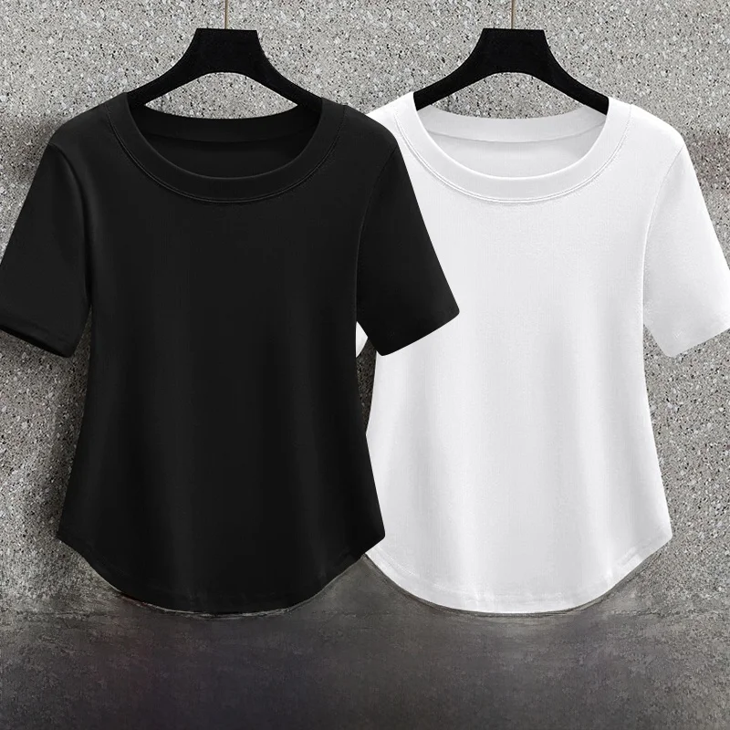 Women's Slim Fit Short Sleeve T-Shirt Summer New Style Pleated Waist Design Elegant Versatile Top Korean Style Commute Fashion