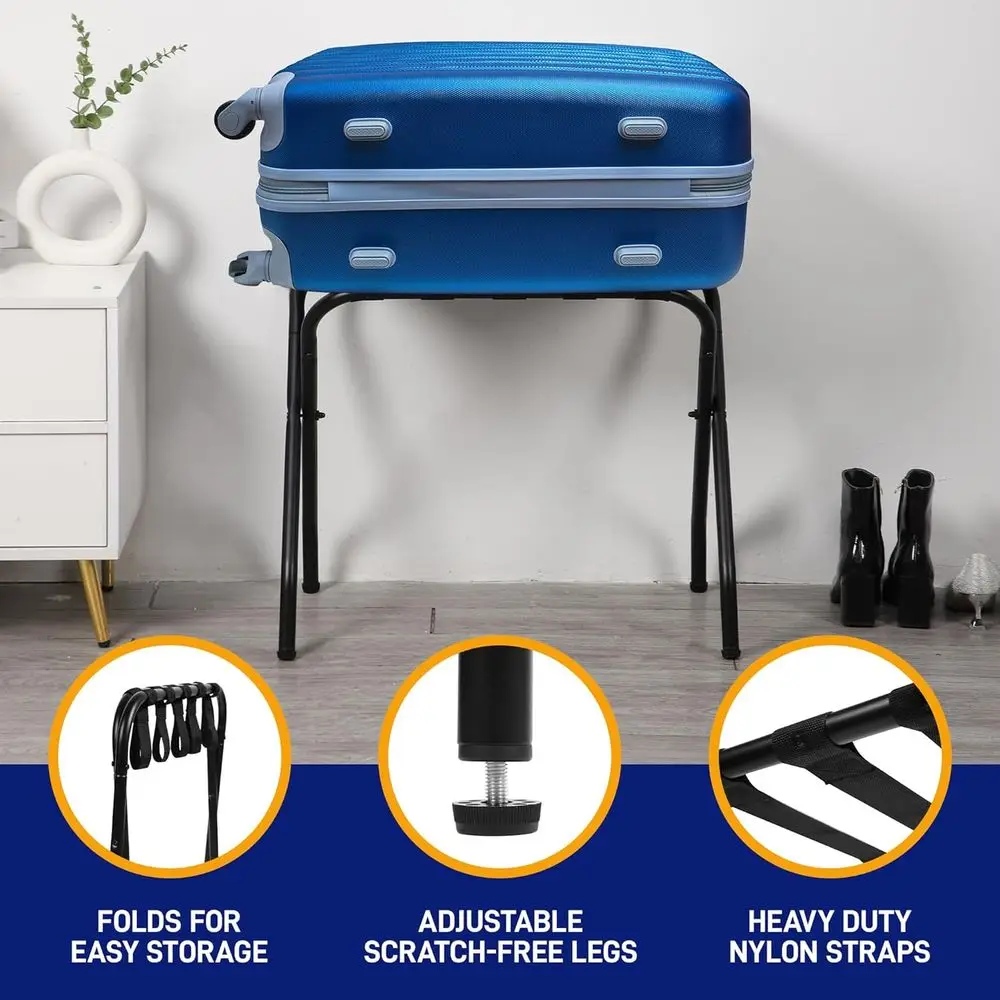 Set portavaligie compatto in acciaio da 4 pezzi con design pieghevole e cinturini in nylon - Nero salvaspazio