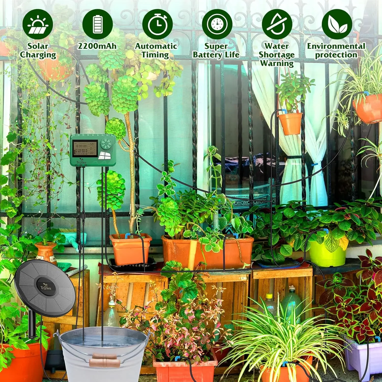 Solar Irrigation System, Latest Garden Plant Drip Irrigation System Kit with Display Screen, Travel Automatic DIY Watering Timer