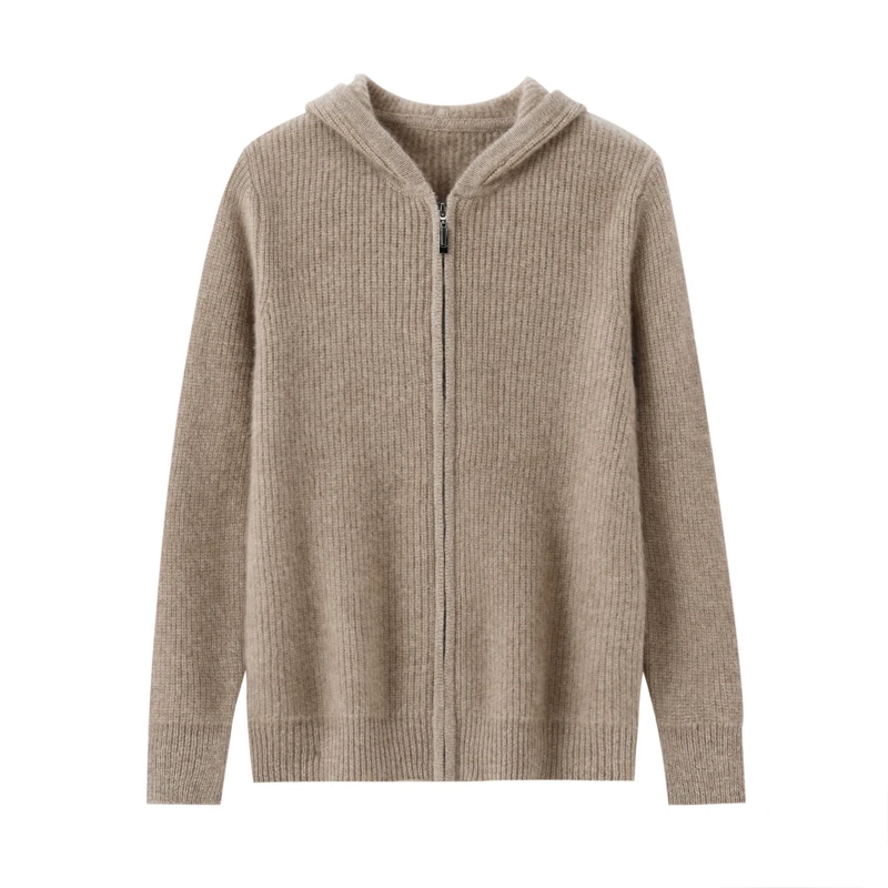 

Классический мужской вязаный кардиган с игольчатым капюшоном Yuanbao, свитер из 100% чистой шерсти, дизайн на молнии, высококачественные толстые теплые деловые топы