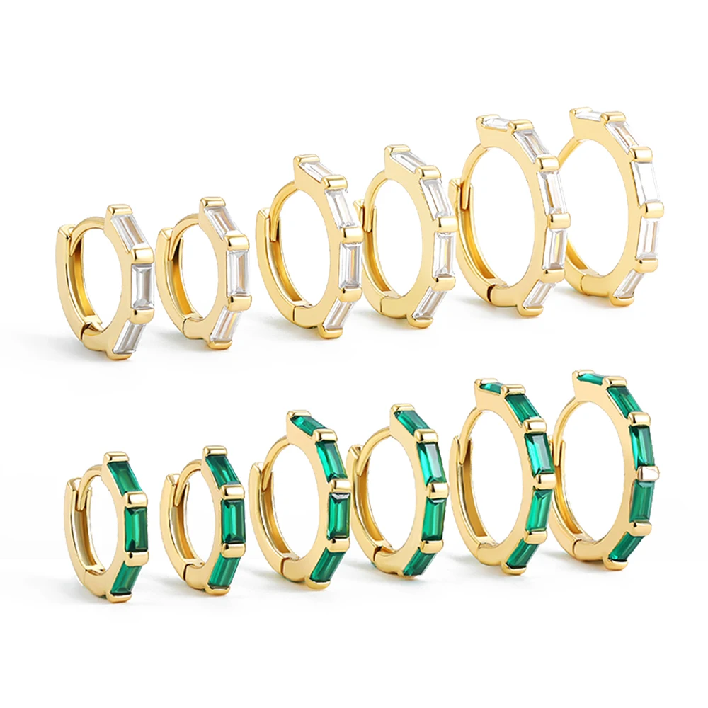 13/15/16mm Fashion Green Clear Zircon Huggie Hoop Earrings Gold Color  Square Crystal Earring Cartilage Female Piercing Jewelry