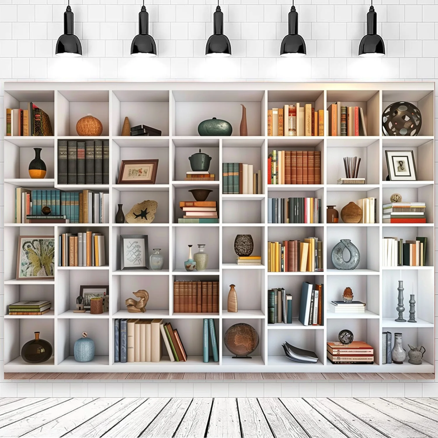 5×3 ft White Bookshelf Backdrop Bookcase Backdrops Office Backdrop, Modern Bookshelf Backdrop, For Modern Home Decor Backdrop