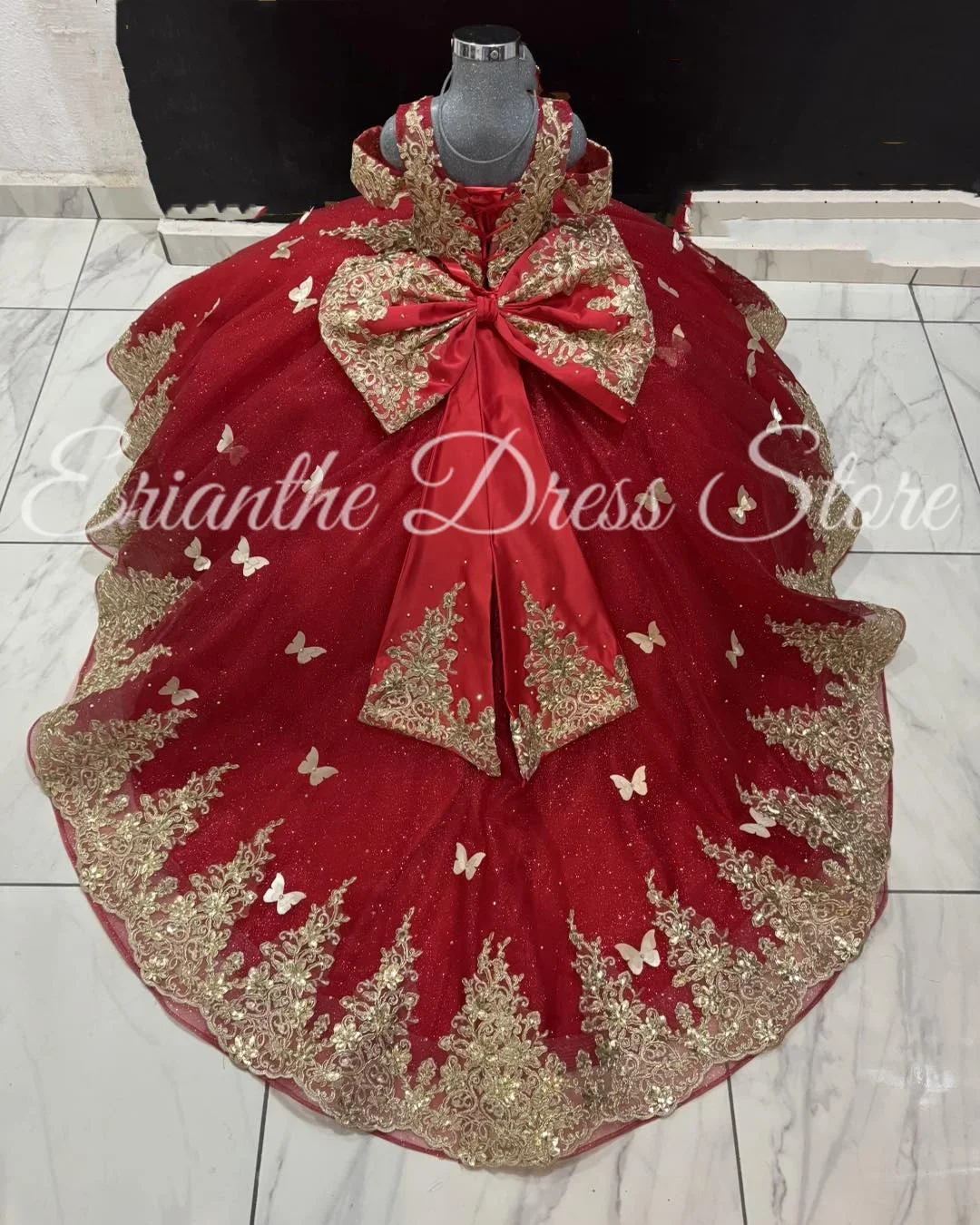 فستان فتاة الزهور الحمراء الفاخرة لحفلات الزفاف ثلاثية الأبعاد مزين بالتول منتفخ مخصص للأطفال حفلة عيد ميلاد أول مناولة الكرة Gonws #5