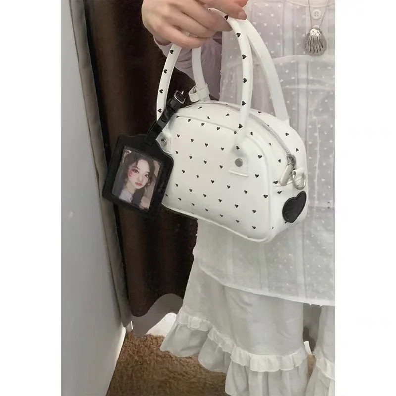 

Women's Small PU Leather Waterproof Simple and Stylish Work Heart-Shaped Handbag Boston Bag Casual Shoulder Crossbody Bag