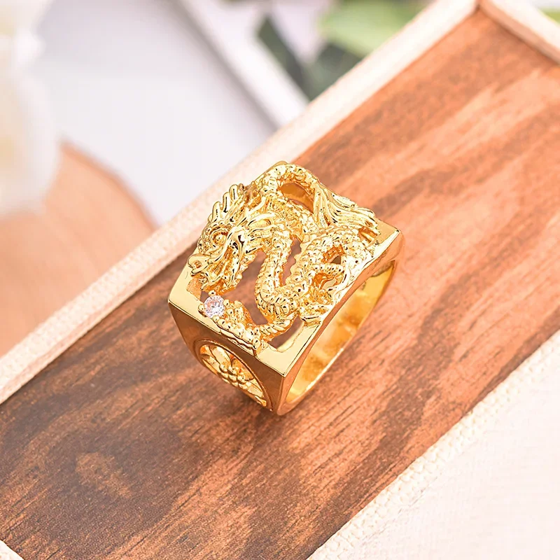 Original Gold Farbe Männer dominanten Drachen ring für Männer Bruder Vater neue feine Hochzeit Fingerringe Verlobung sring nicht verblassen