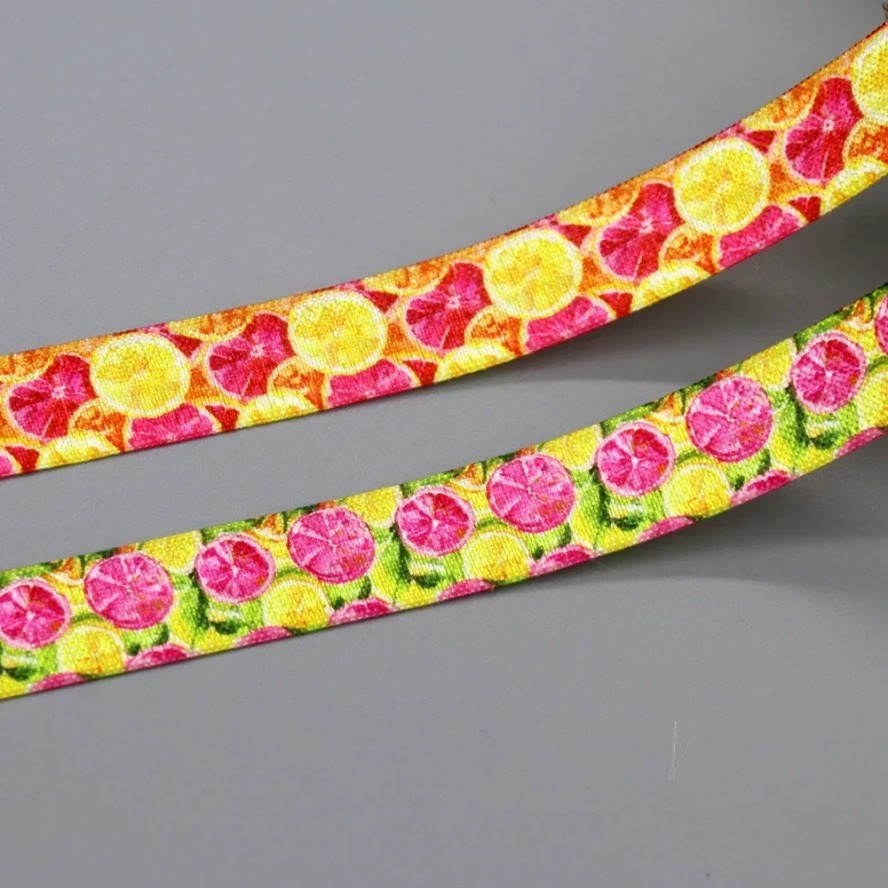 DHK 5/8'' 5yards Lemon Orange Printed Fold Elastic FOE Stretch Ribbon Accessories Craft DIY Sewing E2160