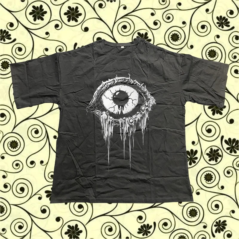 Y2k Punk Streetwear Harajuku Vintage Top Goth Creative Eye Pattern Print T-shirt Women Fashion Trash Casual Loose Versatile Tees