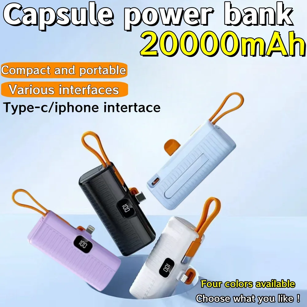 

Mini power bank 20000 mAh compact capsule holder for fast charging battery suitable for iPhone and Xiaomi